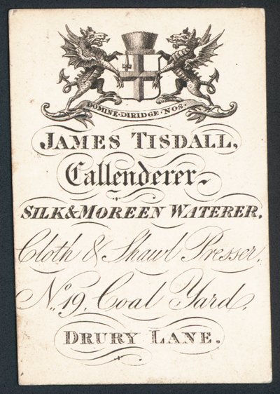 James Tisdall, Kalandrierer, Seiden- und Moreenwasserer, Visitenkarte von English School