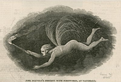 Joel Diabolos Abstieg mit Feuerwerk in den Vauxhall Gardens, London von English School