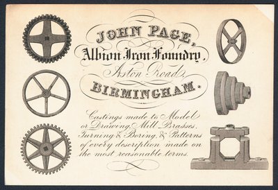 John Page, Albion Eisenhütte, Visitenkarte von English School