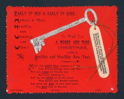 Schlüssel mit Anhänger, Weihnachtskarte von English School