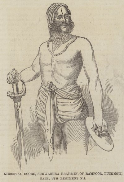 Khoosyal Doobe, Surwarrea Brahmin, aus Rampoor, Lucknow, Naik, 8. Regiment der einheimischen Infanterie (Gravur) von English School