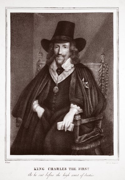 König Charles der Erste, wie er vor dem hohen Gerichtshof saß, zugeschrieben P. Sudre, graviert von de Langlume von English School
