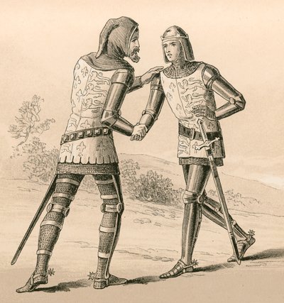König Edward III begrüßt seinen Sohn, den Schwarzen Prinzen, nach der Schlacht von Crecy von English School
