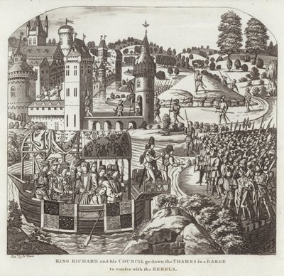 König Richard und sein Rat fahren die Themse hinunter, um mit den Rebellen zu verhandeln von English School