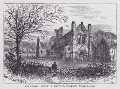 Kirkstall Abbey, Kirkstall Station, in der Nähe von Leeds (Gravur) von English School