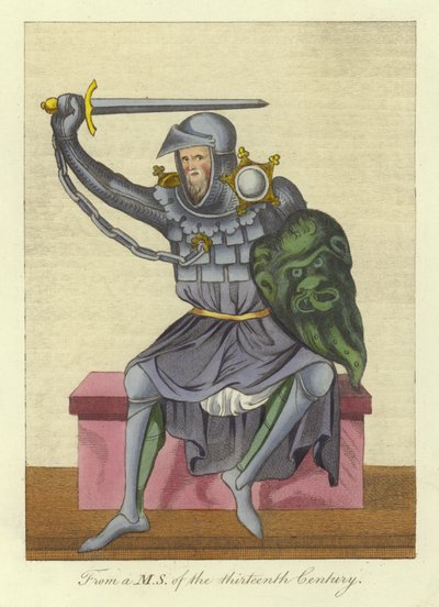 Ritter, möglicherweise König, in Rüstung, aus einem Manuskript des 13. Jahrhunderts von English School