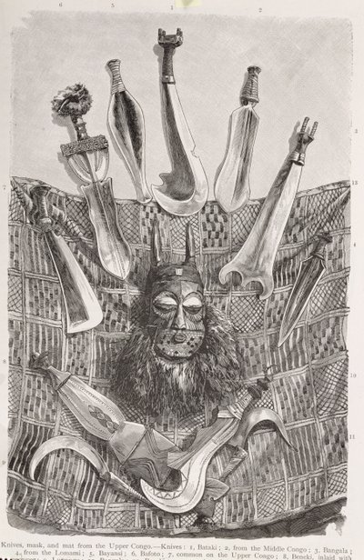 Messer, Maske und Matte aus dem Oberen Kongo, aus 
