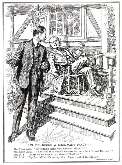 LLoyd George und Bonar Law diskutieren die Aussicht auf eine allgemeine Wahl, Februar 1920 von English School