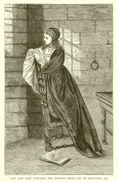 Lady Jane Grey beobachtet, wie ihr Ehemann zur Hinrichtung geführt wird, 1554 von English School