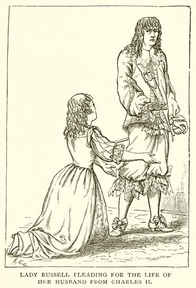 Lady Russell bittet Karl II. um das Leben ihres Mannes von English School