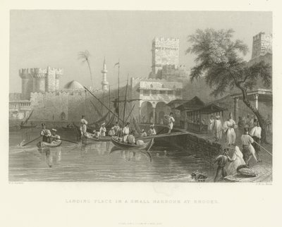 Landungsplatz in einem kleinen Hafen auf Rhodos, 1837 von English School