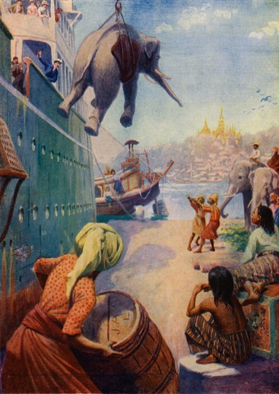Landung von Elefanten in Burma von English School