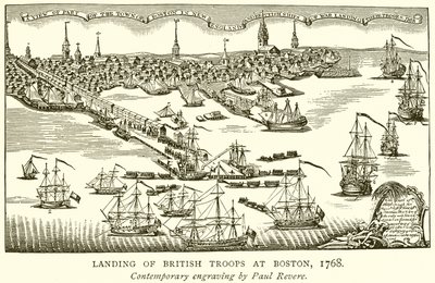 Landung britischer Truppen in Boston, 1768 von English School
