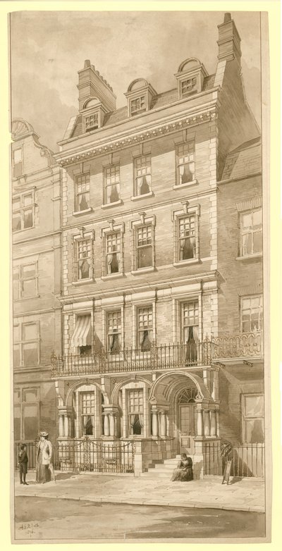 Letztes Haus in der Ecke von Bedford Square und Adeline Street, London von English School