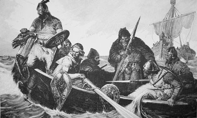 Leif Ericson entdeckt die Küste von Vinland dem Guten, wahrscheinlich Neufundland von English School