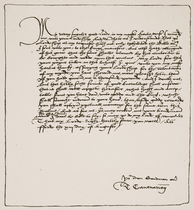 Brief von Cranmer an Cromwell, in dem er ihm für die Erlangung der königlichen Autorität für Matthews englische Bibel dankt, 1537, aus Die Kirche von England: Eine Geschichte für das Volk von H.D.M. Spence-Jones, veröffentlicht um 1910 von English School