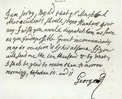 Brief von George II. an den Herzog von Newcastle, 1759, veröffentlicht in 