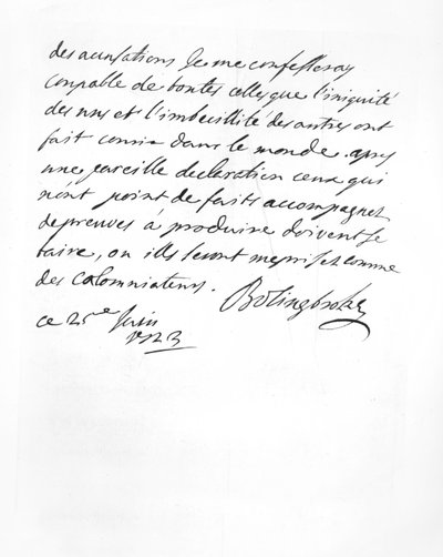 Brief von Lord Bolingbroke an den Abbé Alari (Lithographie) von English School