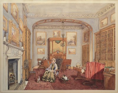 Bibliothek - Musikzimmer mit dem Northwick Bacchus und Ariadne nach Tizian, ca. 1830 von English School