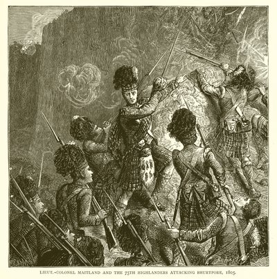 Oberstleutnant Maitland und die 75. Highlander greifen Bhurtpore an, 1805 von English School