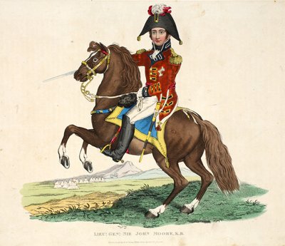 Generalleutnant Sir John Moore KB, veröffentlicht von Richard Evans, graviert von Romney, Illustration aus An Historical Account of the Battle of Waterloo von William Mudford, 1816 von English School