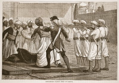 Leutnant Flints mutige Tat, Illustration aus Cassells Illustrierter Geschichte Indiens von James Grant, veröffentlicht 1879 von English School