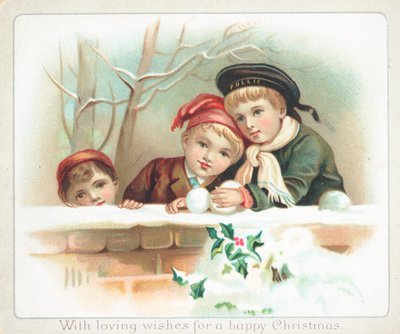Schneebälle auf der Mauer aufreihen, Weihnachtskarte von English School