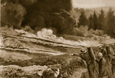 Flüssiges Feuer, erstmals von den Deutschen eingesetzt, erfolgreich von den Alliierten übernommen, 1914-19 von English School