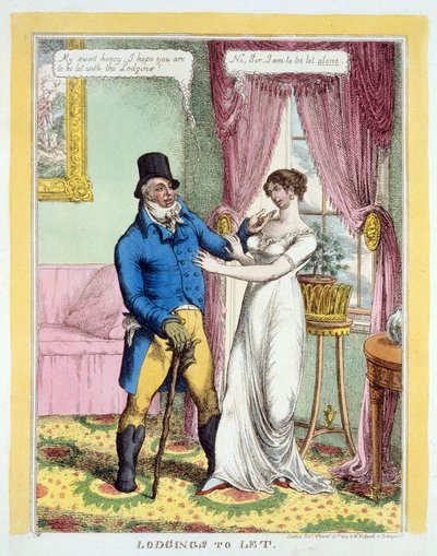 Wohnungen zu vermieten, veröffentlicht 1814 (handkolorierte Gravur) von English School
