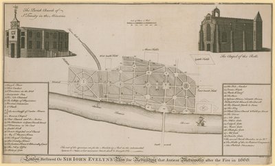 London restauriert, oder Sir John Evelyns Plan zum Wiederaufbau dieser alten Metropole nach dem Brand von 1666 von English School