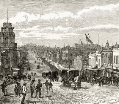 Blick nach Osten die Bourke Street hinunter, Melbourne, ca. 1880, aus 