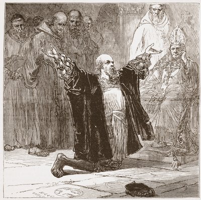 Lord Cobham vor den Bischöfen, Illustration aus Die Geschichte des Protestantismus von James Aitken Wylie, veröffentlicht 1878 von English School