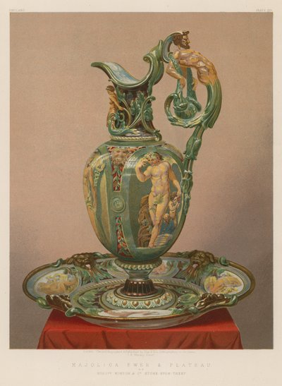 Majolika-Kanne und Plateau von Messrs Minton und Co, Stoke-upon-Trent von English School