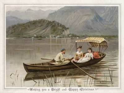 Mann rudert zwei Mädchen auf einem See von English School