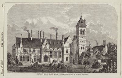 Herrenhaus, Leigh Park, nahe Portsmouth, Mr. R. W. Drew, Architekt (Gravur) von English School