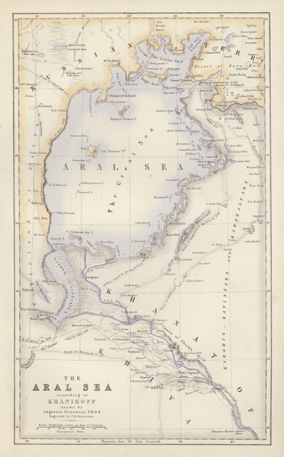 Karte: Das Aralsee, nach Khanikoff, gezeichnet von Augustus Petermann (Farblithografie) von English School