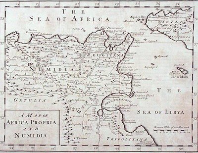 Karte von Africa Propria und Numidien (heutiges Tunesien und Algerien), späte 18. Jahrhundert (Stich) von English School
