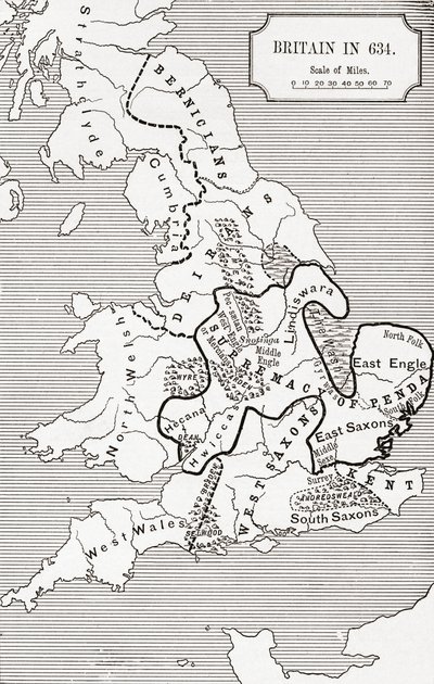 Karte von Britannien im Jahr 634, aus 