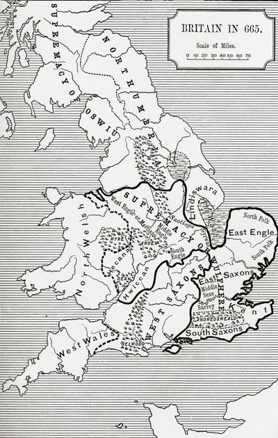 Karte von Britannien im Jahr 665, aus 