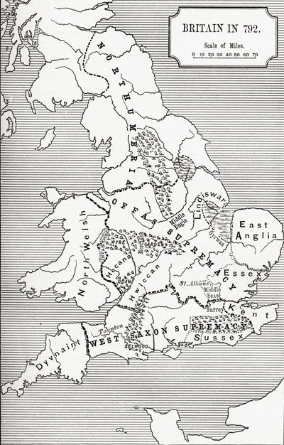 Karte von Großbritannien im Jahr 792, aus 