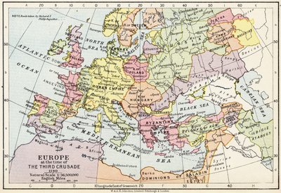 Karte von Europa zur Zeit des Dritten Kreuzzugs, 1190, aus 