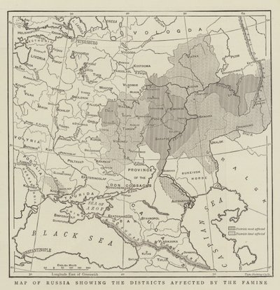 Karte von Russland mit den von der Hungersnot betroffenen Bezirken von English School