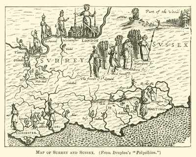 Karte von Surrey und Sussex von English School