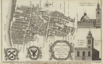 Karte des Walbrook Ward und Dowgate Ward, London von English School