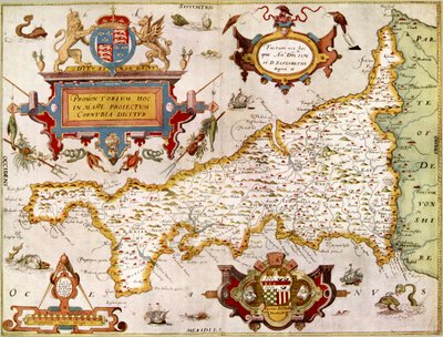 Karte der Grafschaft Cornwall im Jahr 1576, aus 