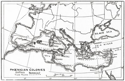 Karte der phönizischen Kolonien und ihrer Mittelmeer-Handelsrouten von English School