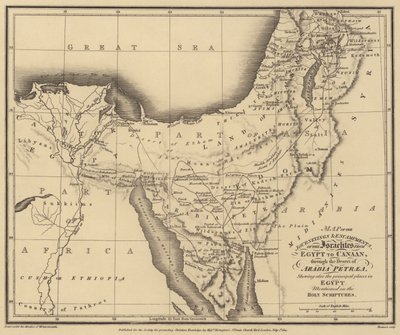 Karte der Wanderungen und Lager der Israeliten von Ägypten nach Kanaan, durch die Wüste von English School