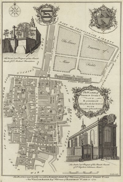 Karte der Bezirke Coleman Street und Bassishaw, London von English School