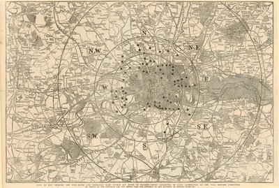 Karte der Mautstellen und Hauptbarrieren innerhalb von 6 Meilen von Charing Cross, vorgelegt an Lord Palmerston vom Mautreformkomitee von English School
