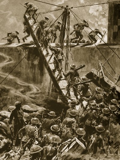 Marines und Matrosen springen in den Gängen von H.M.S. Vindictive auf, 1914-19 von English School